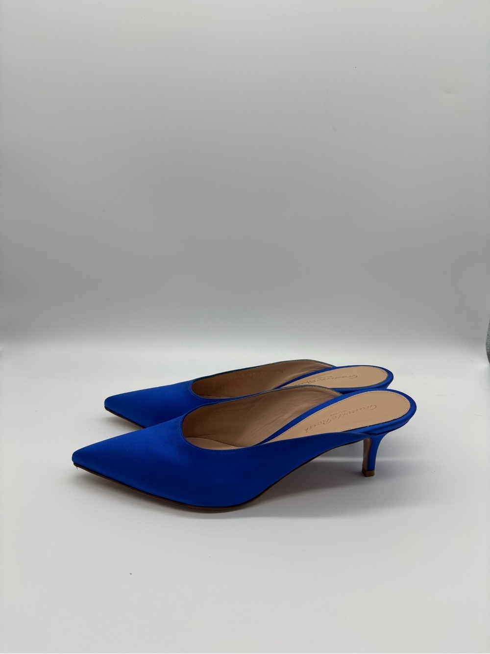 Gianvito Rossi Cobalt Blue Pointed-Toe Satin Slingback Mules - Picture 3 of 8